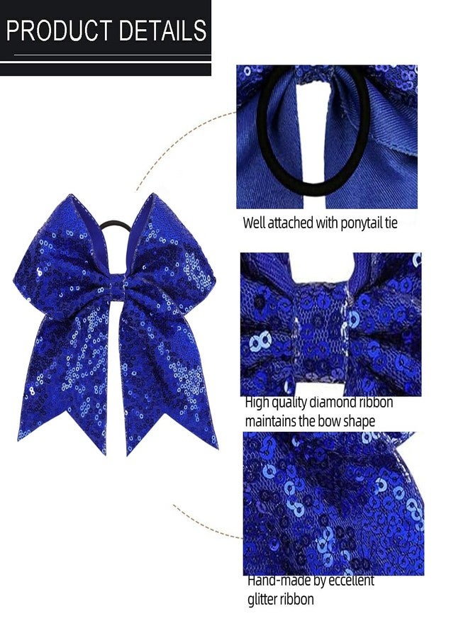 Hipcheer 16 PCS Large Glitter Cheer Hair Bows, Shiny Cheerleading Bows Ponytail Holder for Cheerleader Girls Softball Sports and Christmas Tree Decor (Blue) - Image 3